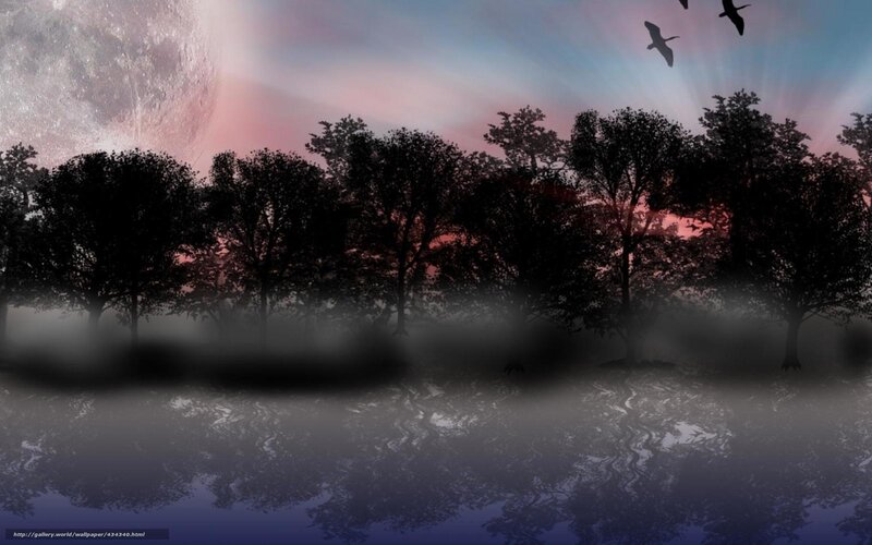 Silhouetted Trees at Dusk — Purple, Serene, Sunset, Digital Art