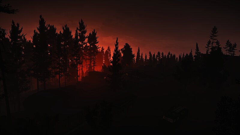 Silhouetted Trees at Dusk — Red, Dark, Ominous