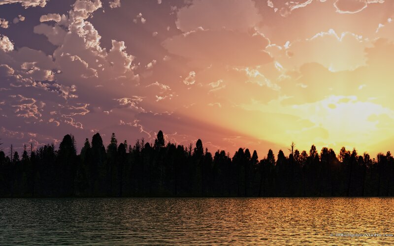 Silhouetted Trees at Lake — Orange, Dramatic, Sunset