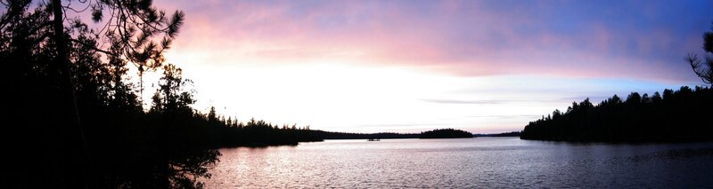 Silhouetted Trees at Lake — Purple, Serene, Sunset, Photograph, Sky, Pink