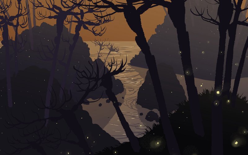 Silhouetted Trees at Night — Black, Dark, Digital Art