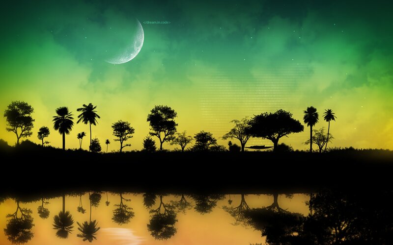 Silhouetted Trees at Night — Green