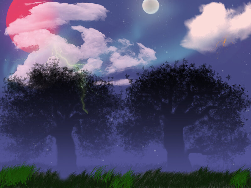 Silhouetted Trees at Night — Purple, Dramatic