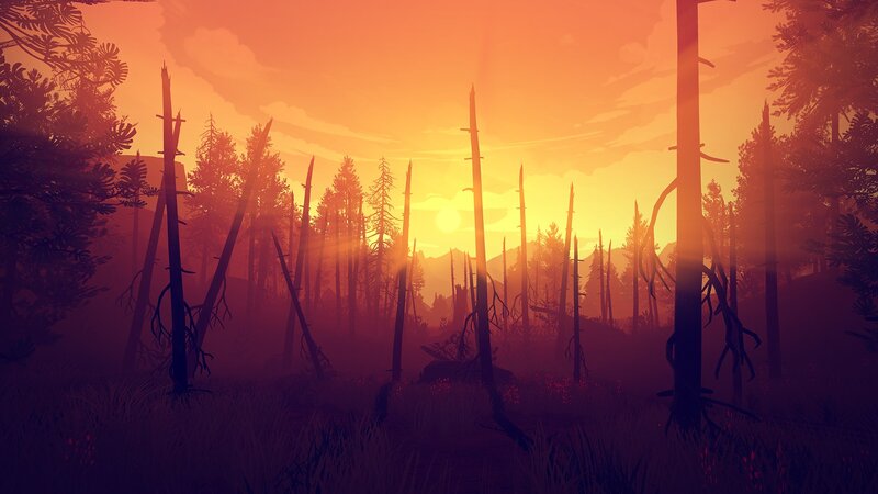 Silhouetted Trees at Sunset — Orange, Serene, Digital Art, Forest
