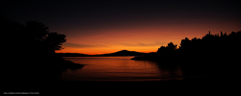 Silhouetted Trees at Sunset — Orange, Serene, Photograph, Mountain