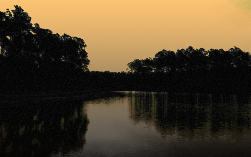Silhouetted Trees by Water — Orange
