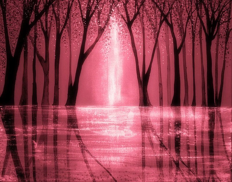 Silhouetted Trees in Forest — Pink