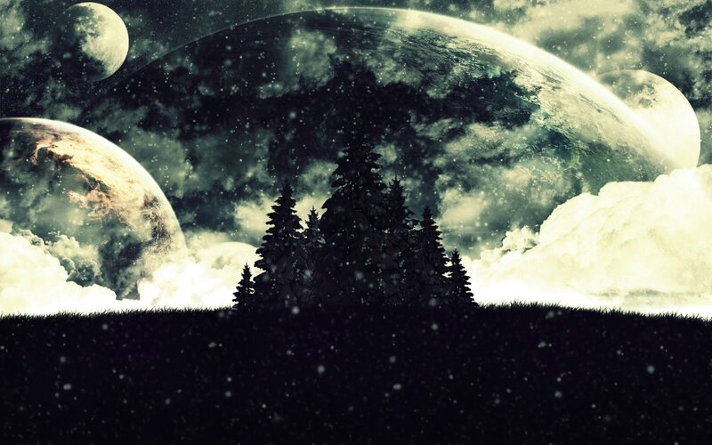 Silhouetted Trees on Hill — Black, Dramatic, Night