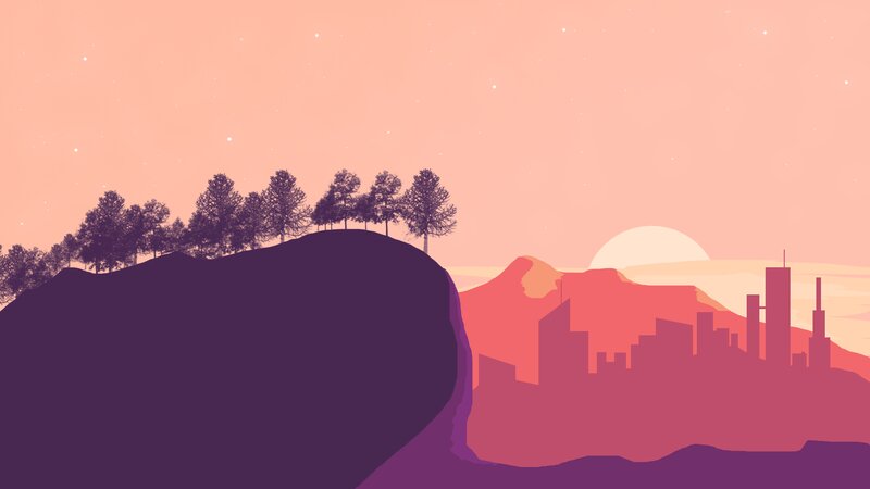 Silhouetted Trees on Hill — Pink