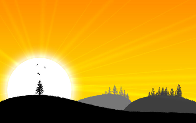 Silhouetted Trees on Hills — Yellow, Serene