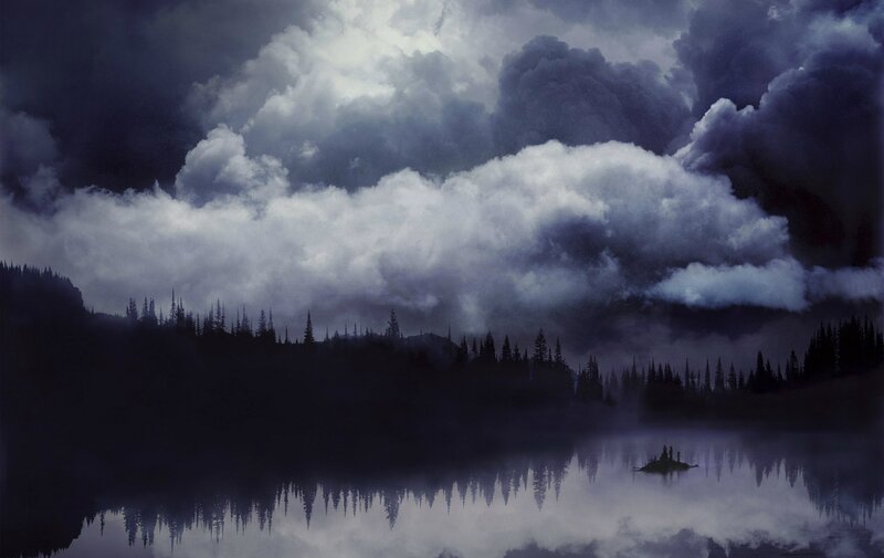 Silhouetted Trees on Lake — Gray, Dramatic