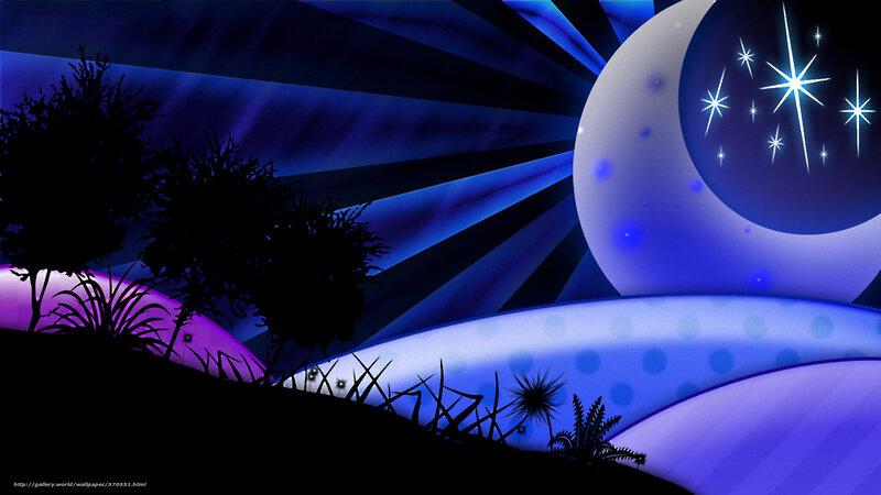 Silhouetted Trees under Moon — Blue, Dreamy