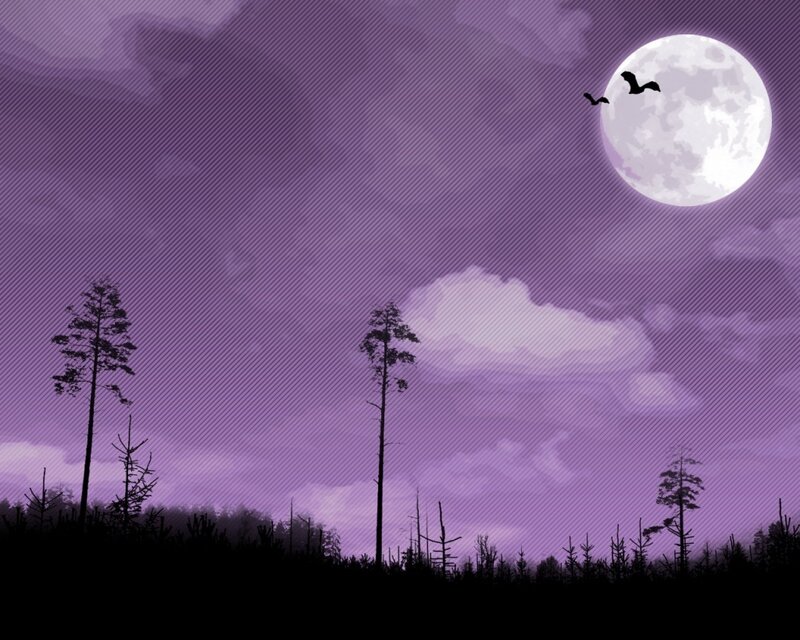 Silhouetted Trees under Moon — Purple