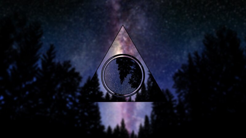 Silhouetted Trees under Stars — Black, Serene, Night, Digital Art, Milky Way