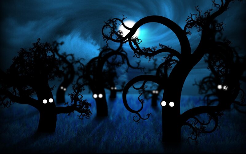 Silhouetted Trees with Eyes — Blue