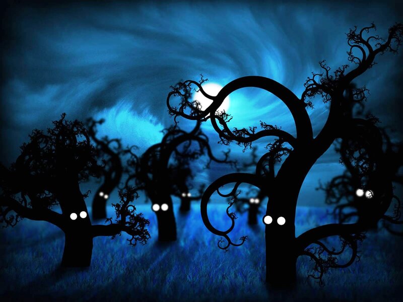 Silhouetted Trees with Eyes