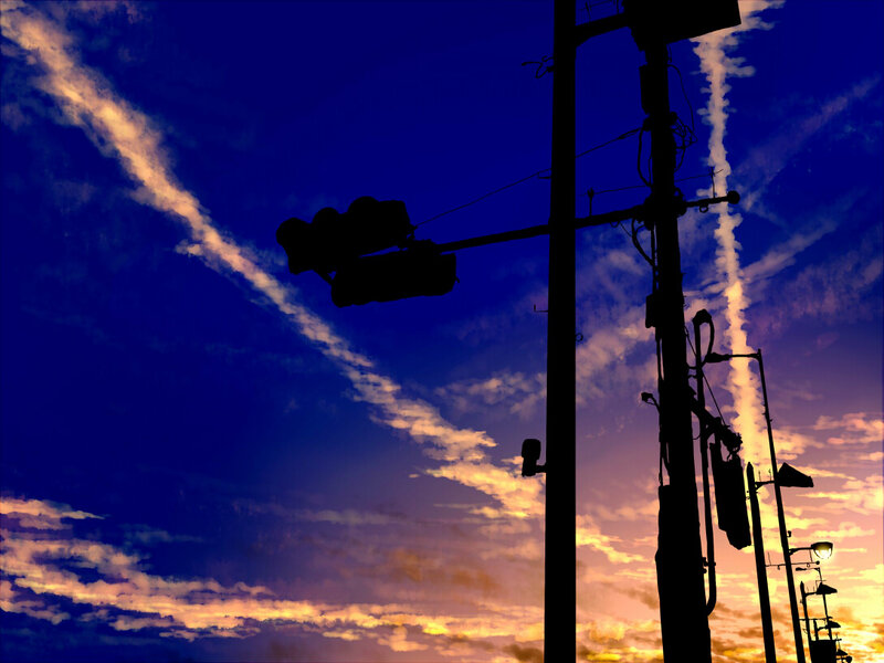 Silhouetted Utility Pole — Blue