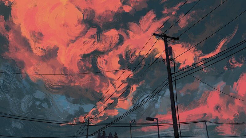 Silhouetted Utility Pole — Red