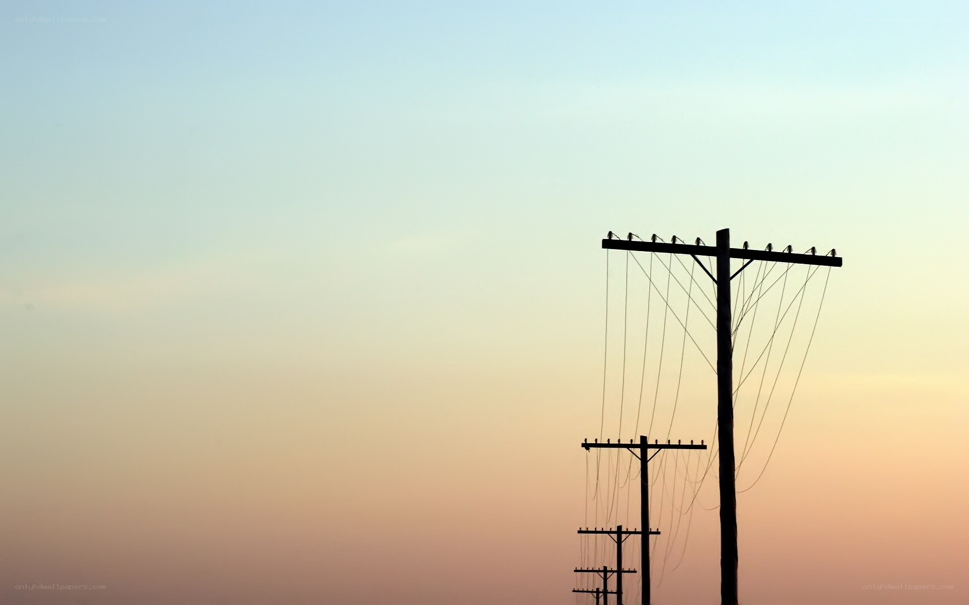 Silhouetted utility poles at dusk