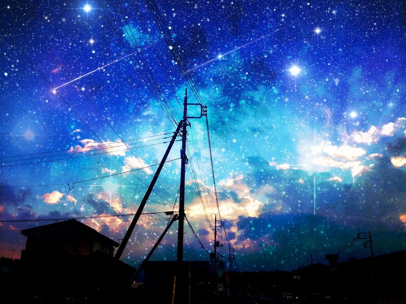 Silhouetted Utility Poles — Blue, Dramatic