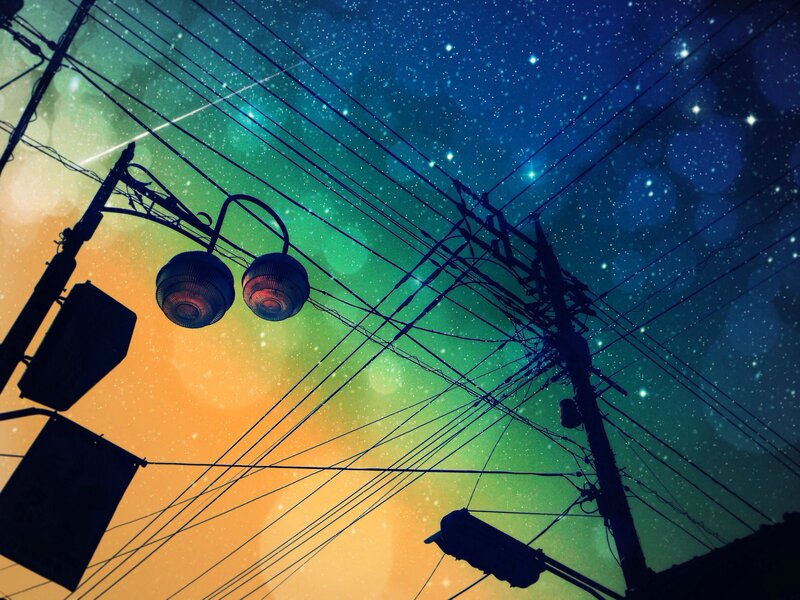 Silhouetted Utility Poles — Blue, Dreamy
