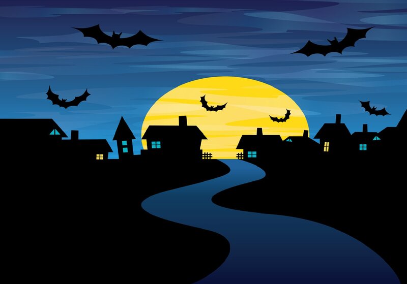 Silhouetted Village at Night