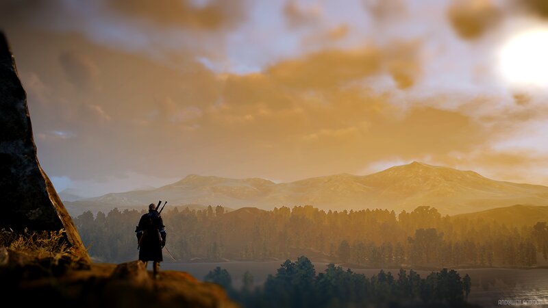 Silhouetted Warrior on Cliff — Orange