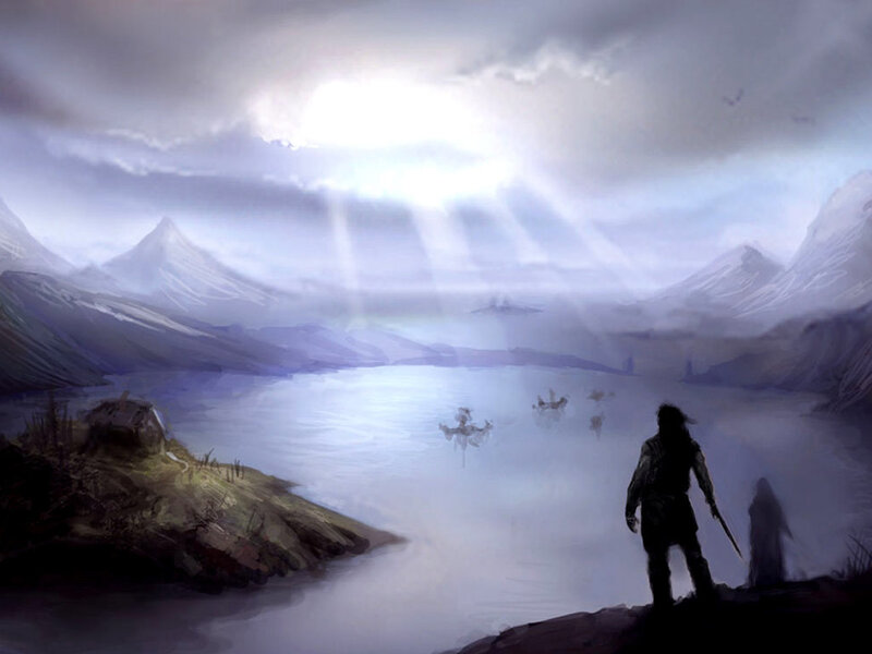 Silhouetted Warrior on Cliff