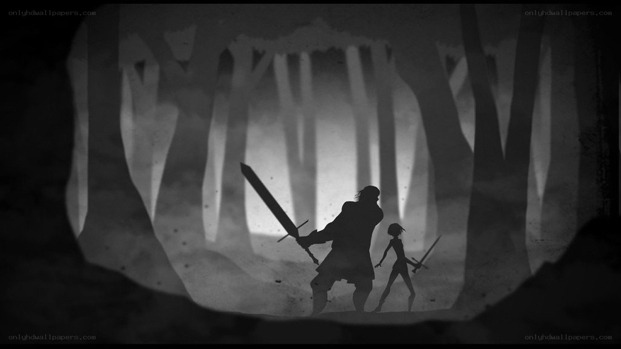 Silhouetted warriors in a forest
