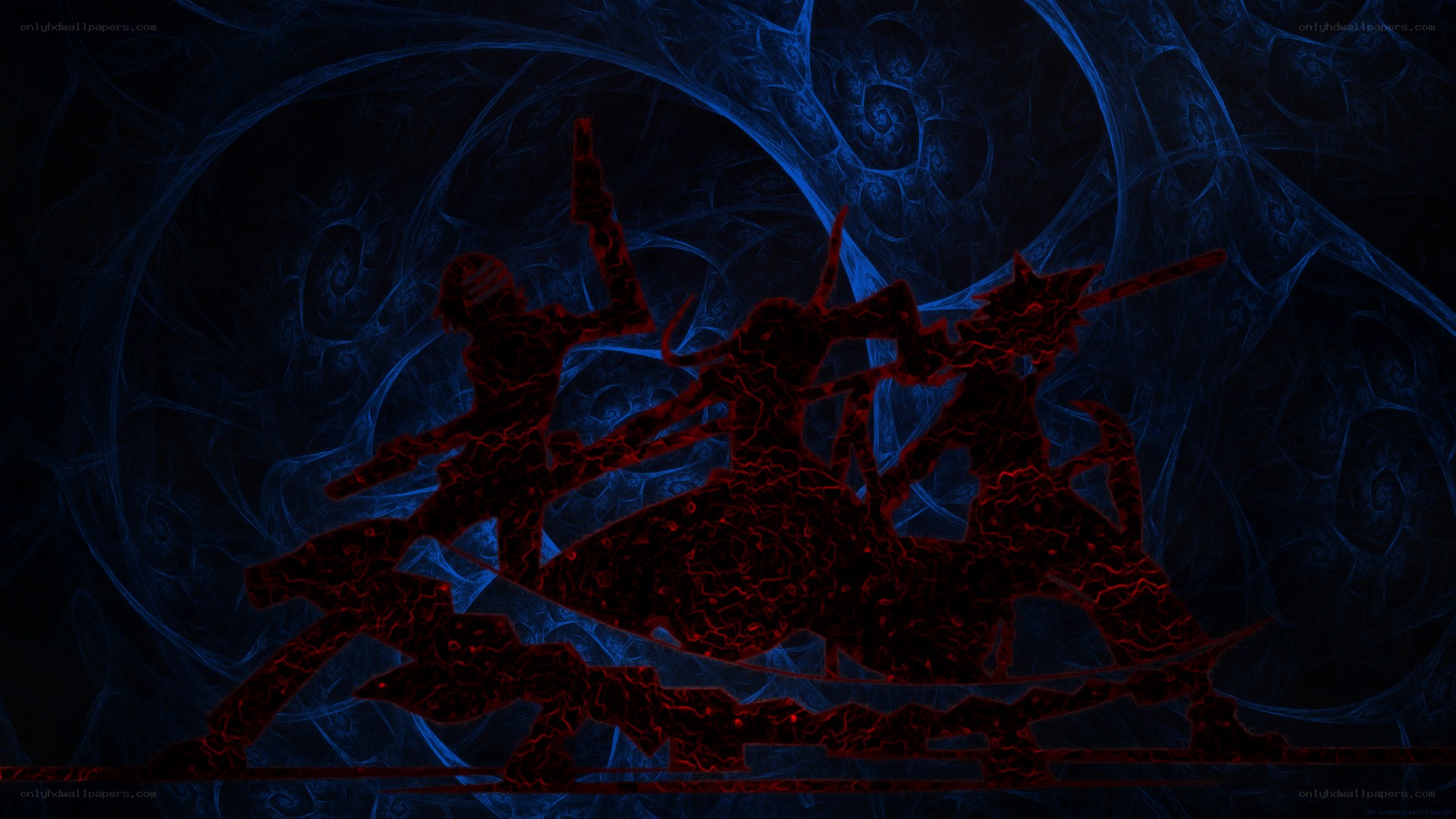 Silhouetted warriors in battle
