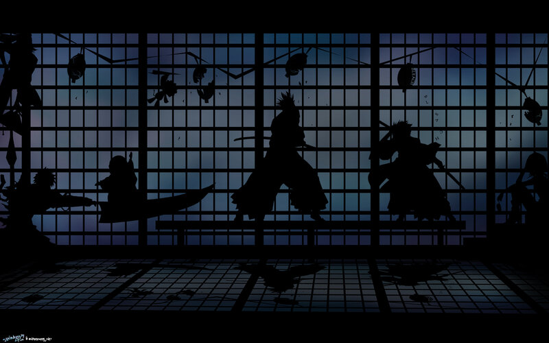 Silhouetted Warriors in Combat — Black