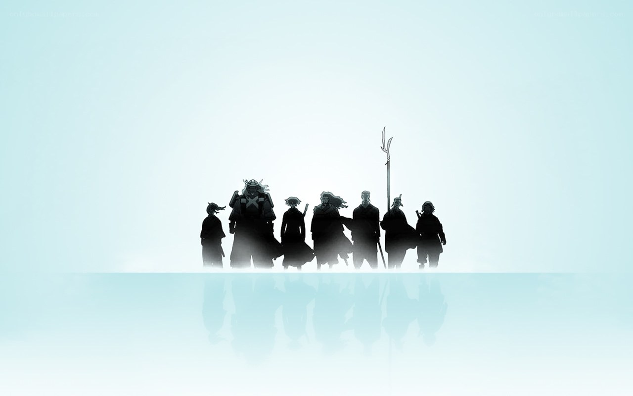 silhouetted warriors in mist