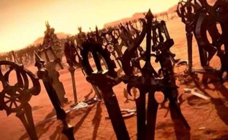 Silhouetted Weapons on Ground