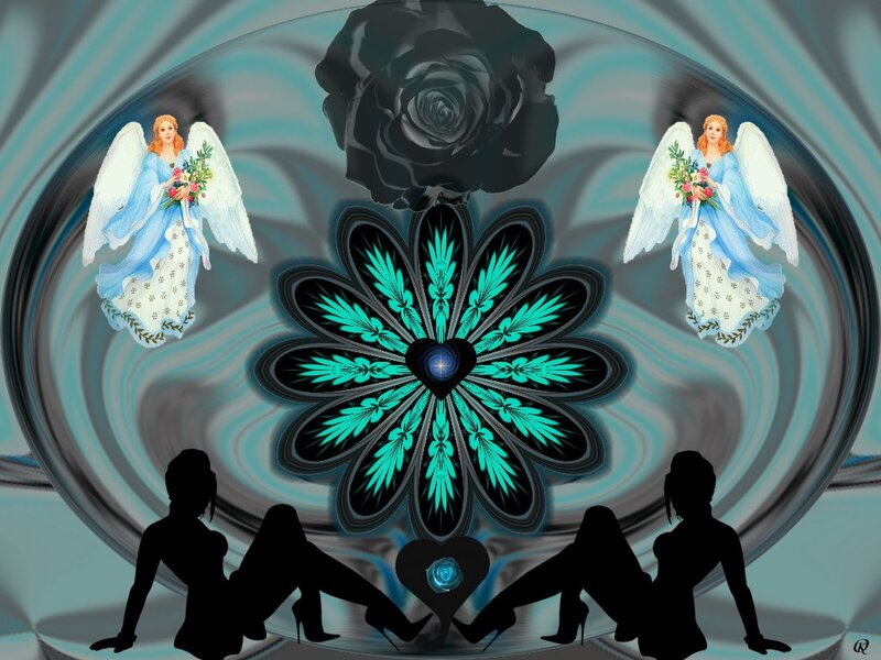 Silhouetted Women with Angels