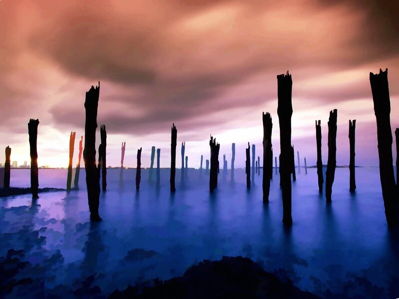 Silhouetted Wooden Posts