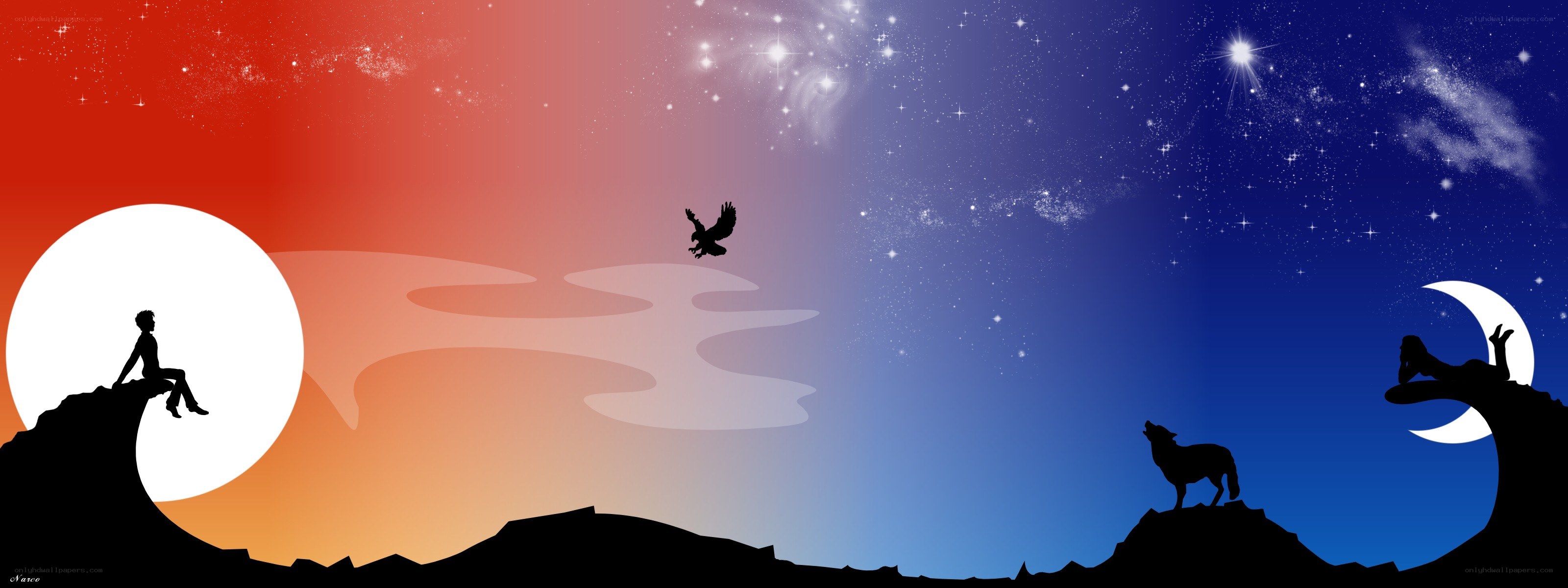 Silhouettes against a starry sky