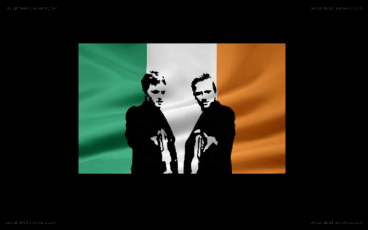 silhouettes against Irish flag