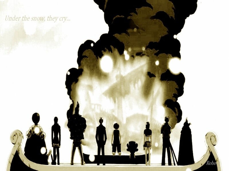Silhouettes before a fire