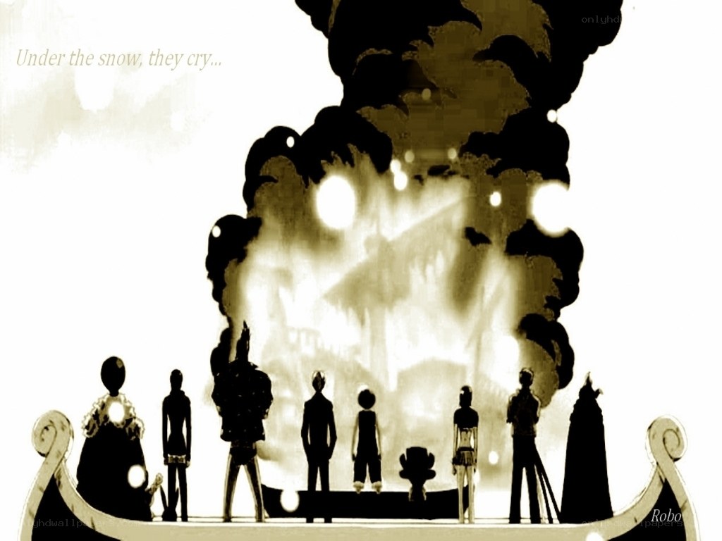 Silhouettes before a fire