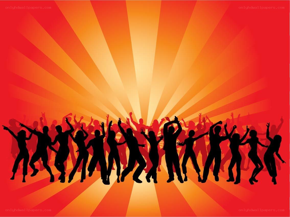 silhouettes dancing against sunburst