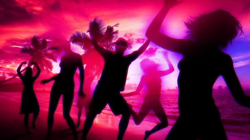 Silhouettes Dancing on Beach — Pink