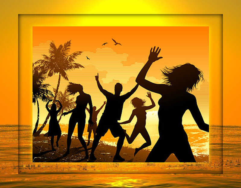 Silhouettes Dancing on Beach