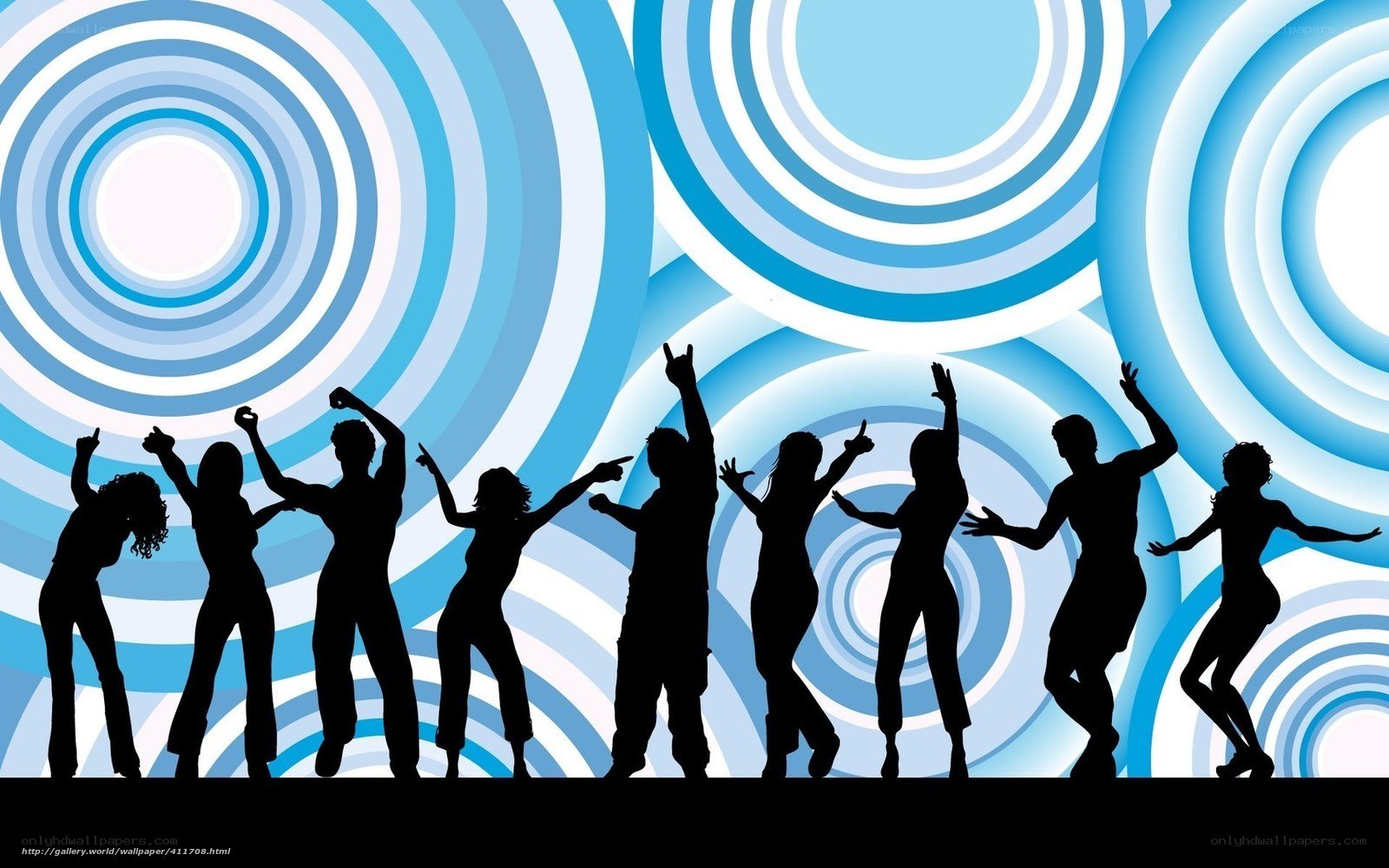 silhouettes dancing on blue swirls