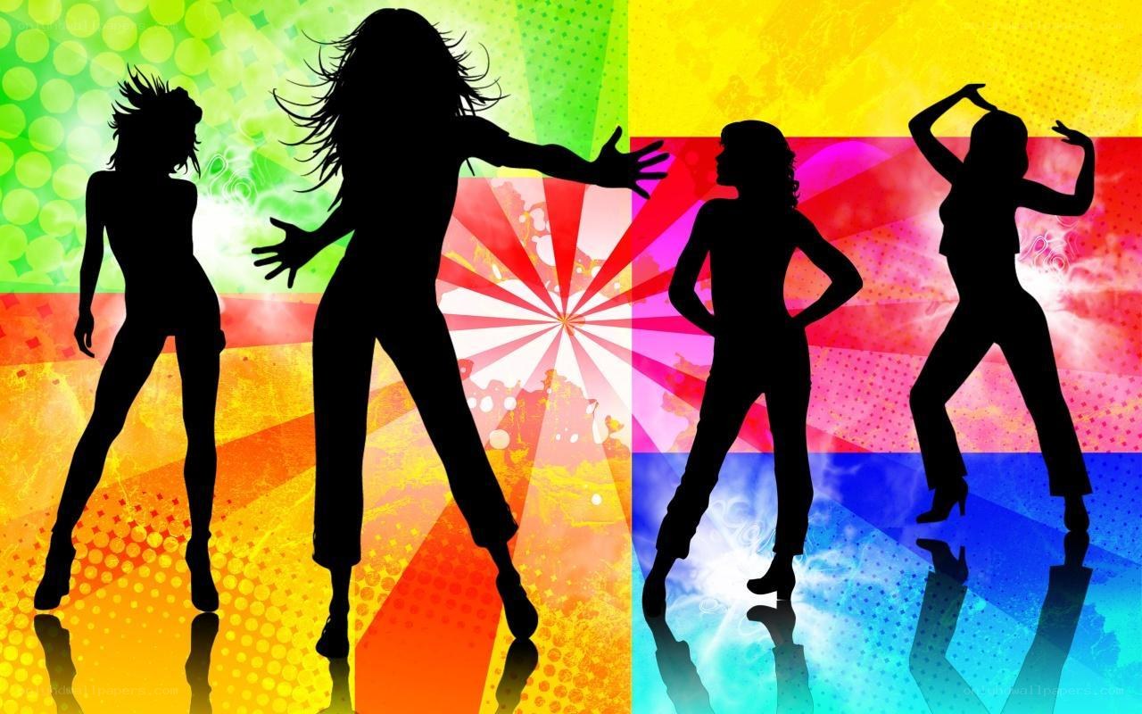silhouettes dancing on colorful background