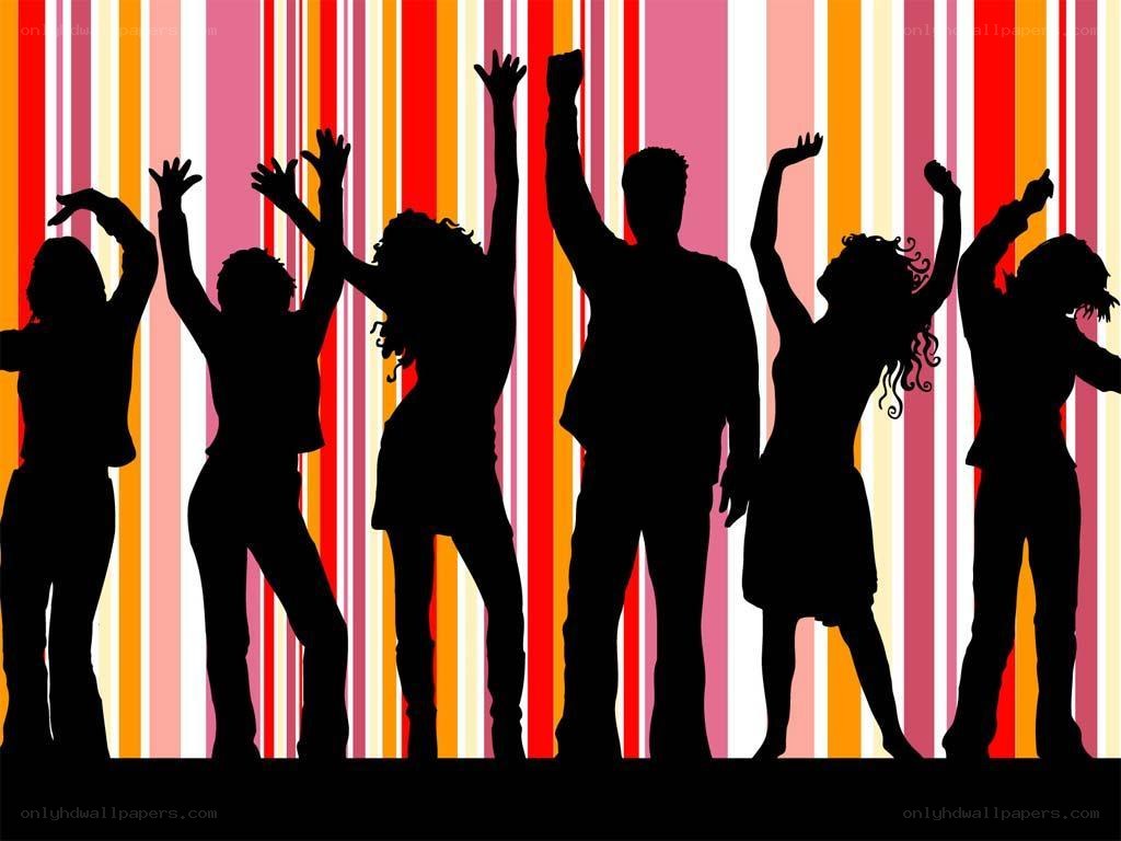 silhouettes dancing on colorful background