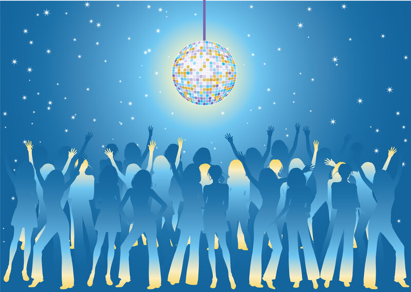 Silhouettes Dancing under Disco Ball