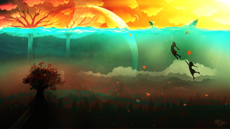Silhouettes Falling into Water