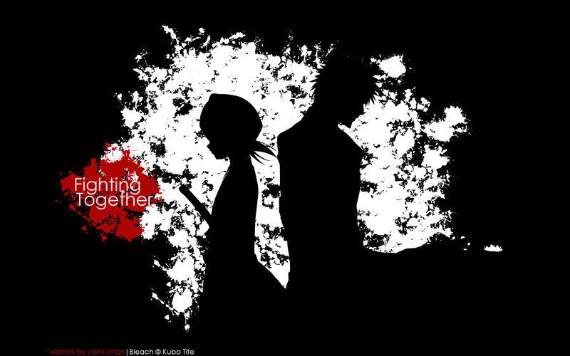 Silhouettes fighting together