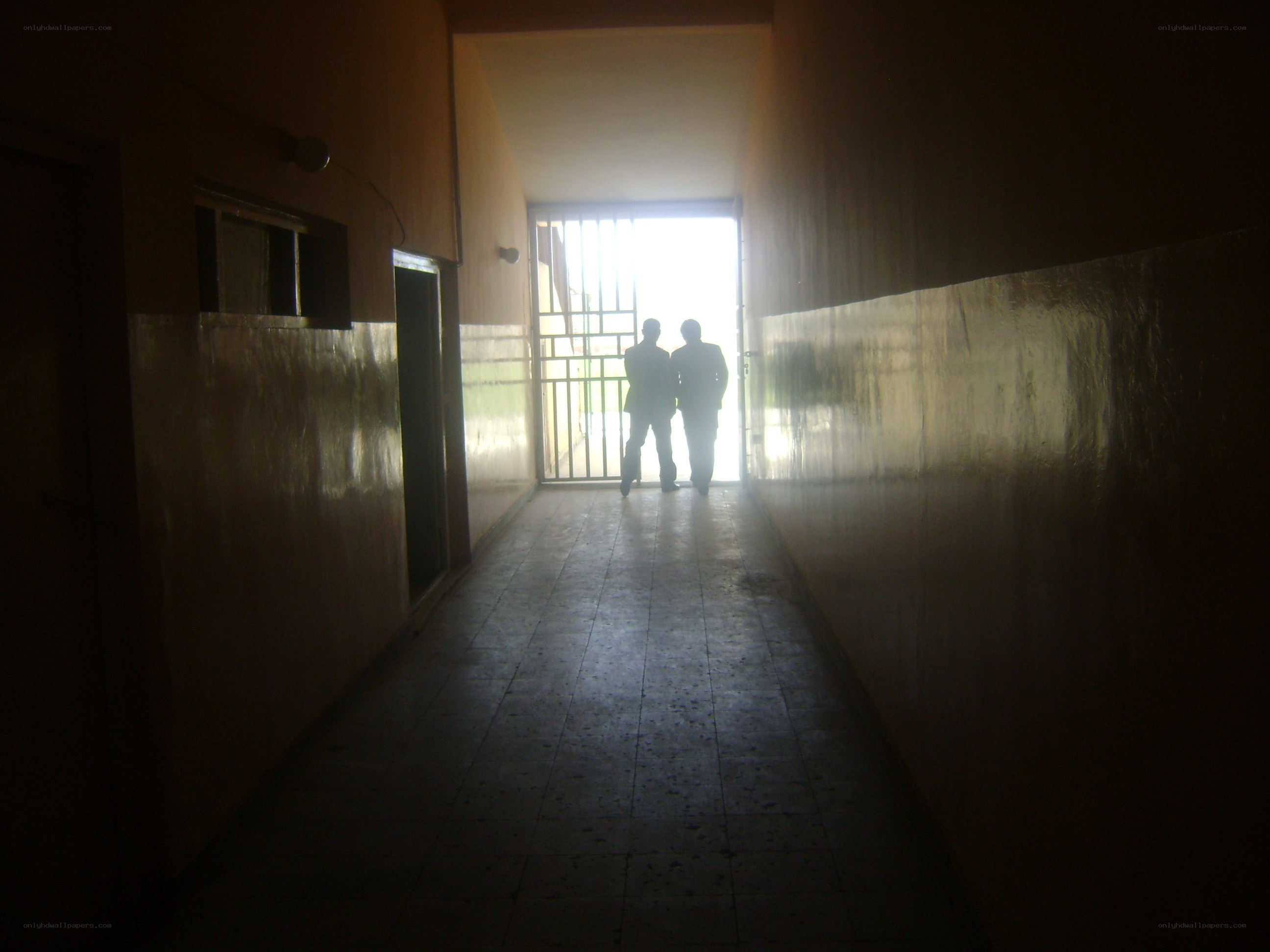 silhouettes in a dim hallway