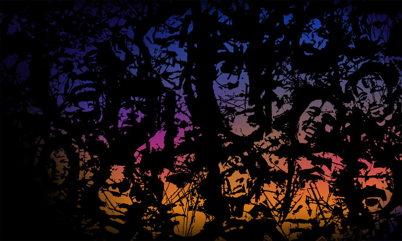 silhouettes in a forest